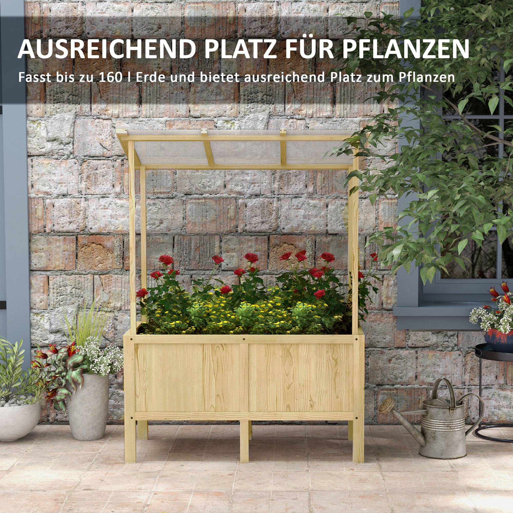 Carré potager surélevé bois massif pour balcon avec toit 110x60x152cm naturel - ComfortXL Outdoor Living - Image 4