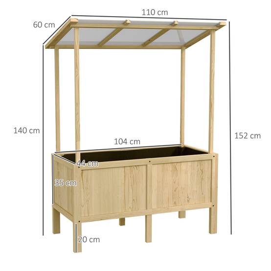 Carré potager surélevé bois massif pour balcon avec toit 110x60x152cm naturel - ComfortXL Outdoor Living - Image 3