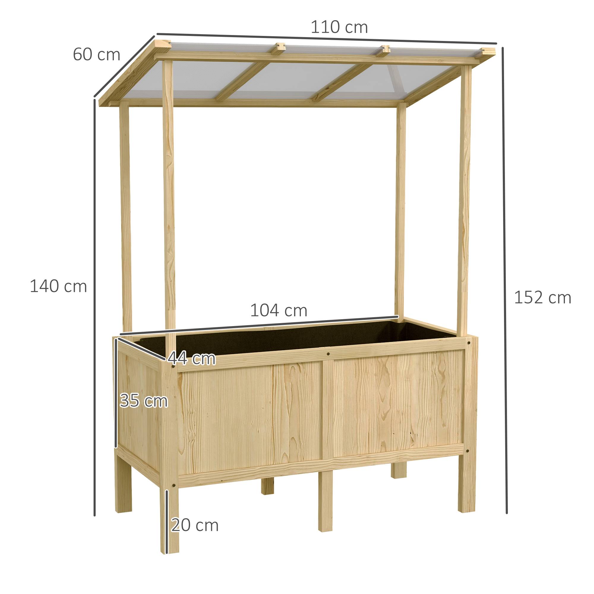 Carré potager surélevé bois massif pour balcon avec toit 110x60x152cm naturel - ComfortXL Outdoor Living - Image 3