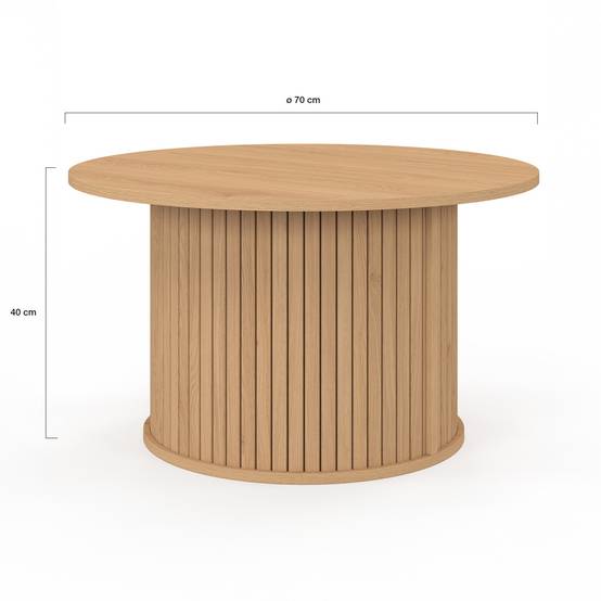 Table basse ronde JULIETTE 70 cm lattes tasseau bois coloris chêne - Image 4