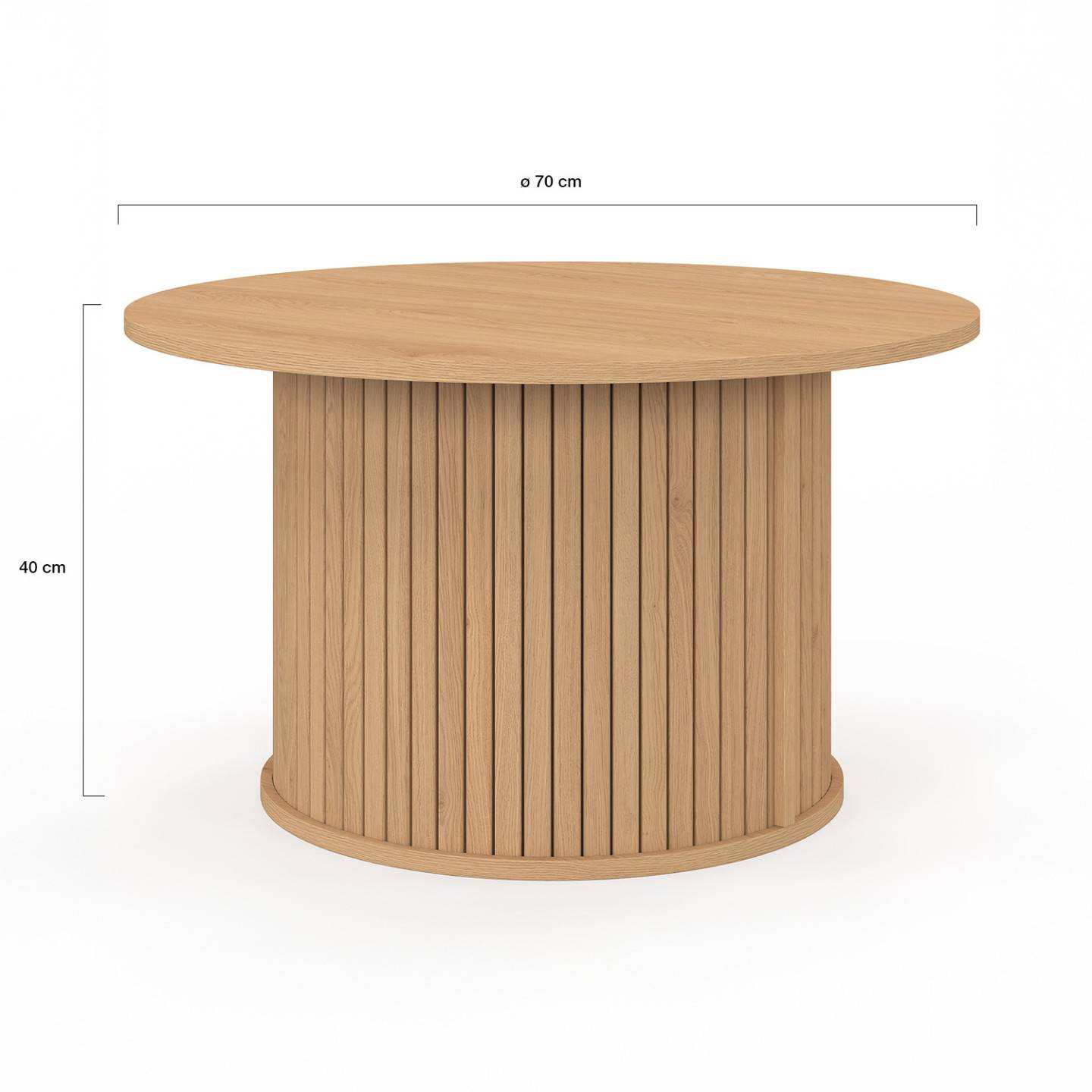 Table basse ronde JULIETTE 70 cm lattes tasseau bois coloris chêne - Image 4