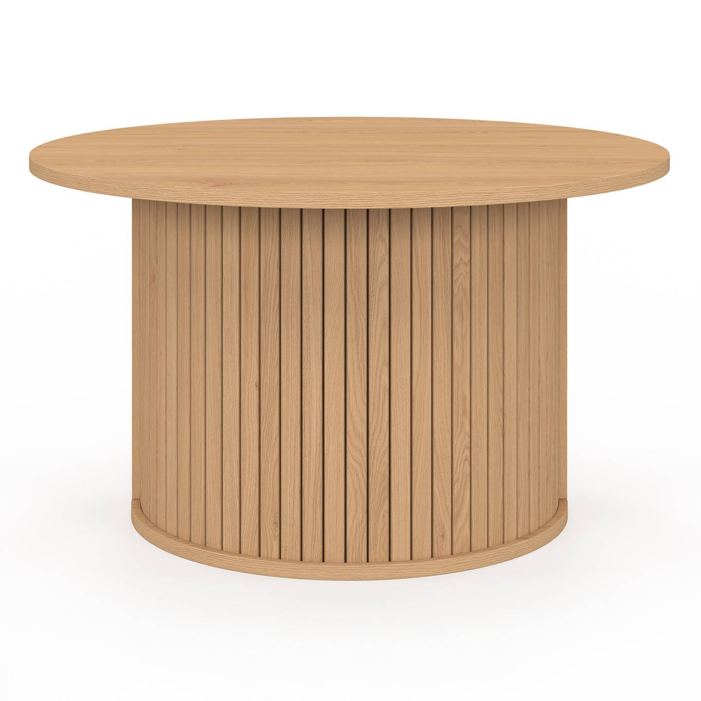 Table basse ronde JULIETTE 70 cm lattes tasseau bois coloris chêne - Image 3