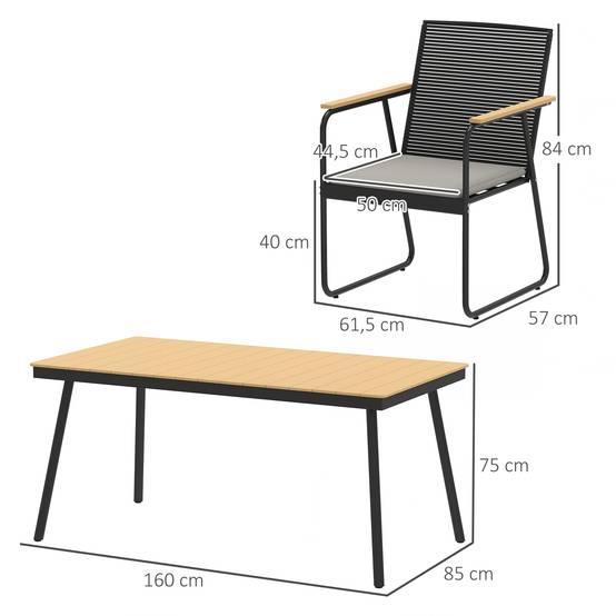 Ensemble de salle à manger en métal 7 pièces pour 6 personnes, table et 6 chaises, bois naturel et noir. - Image 5
