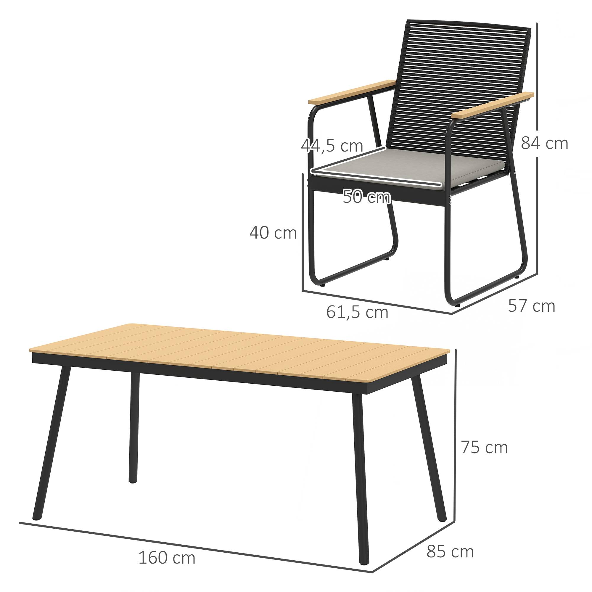Ensemble de salle à manger en métal 7 pièces pour 6 personnes, table et 6 chaises, bois naturel et noir. - Image 5