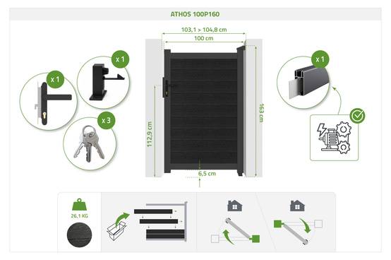 Casanoov Portillon bois composite 1m ATHOS H.160cm gris anthracite avec cadre aluminium + 2 poteaux EIFEL aluminium 10x10cm 160 x 350 cm Anthracite - Image 2