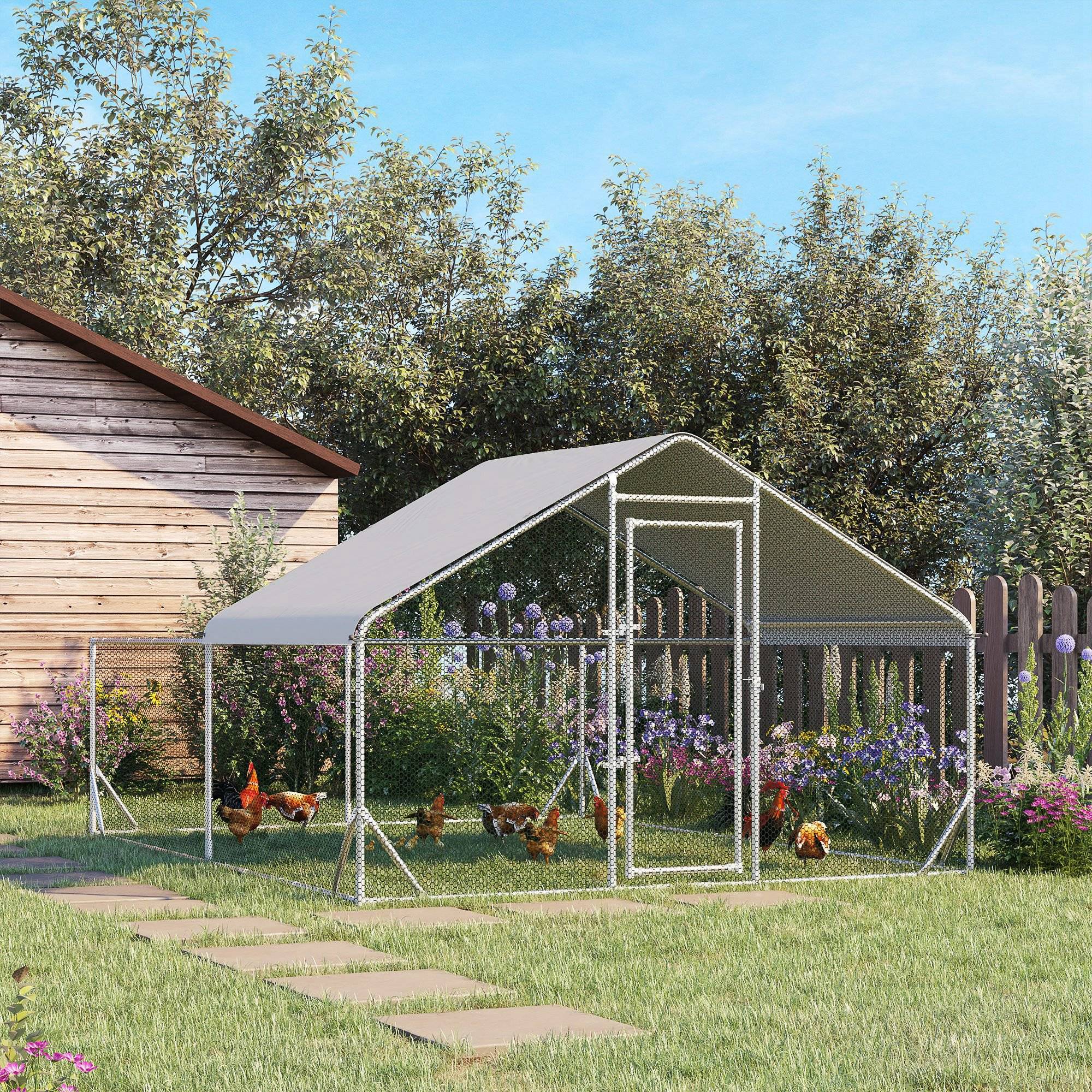 Volière Enclos Poulailler Acier 12 m² - Parc Extérieur Protégé avec Bâche - ComfortXL Outdoor Living - Image 3