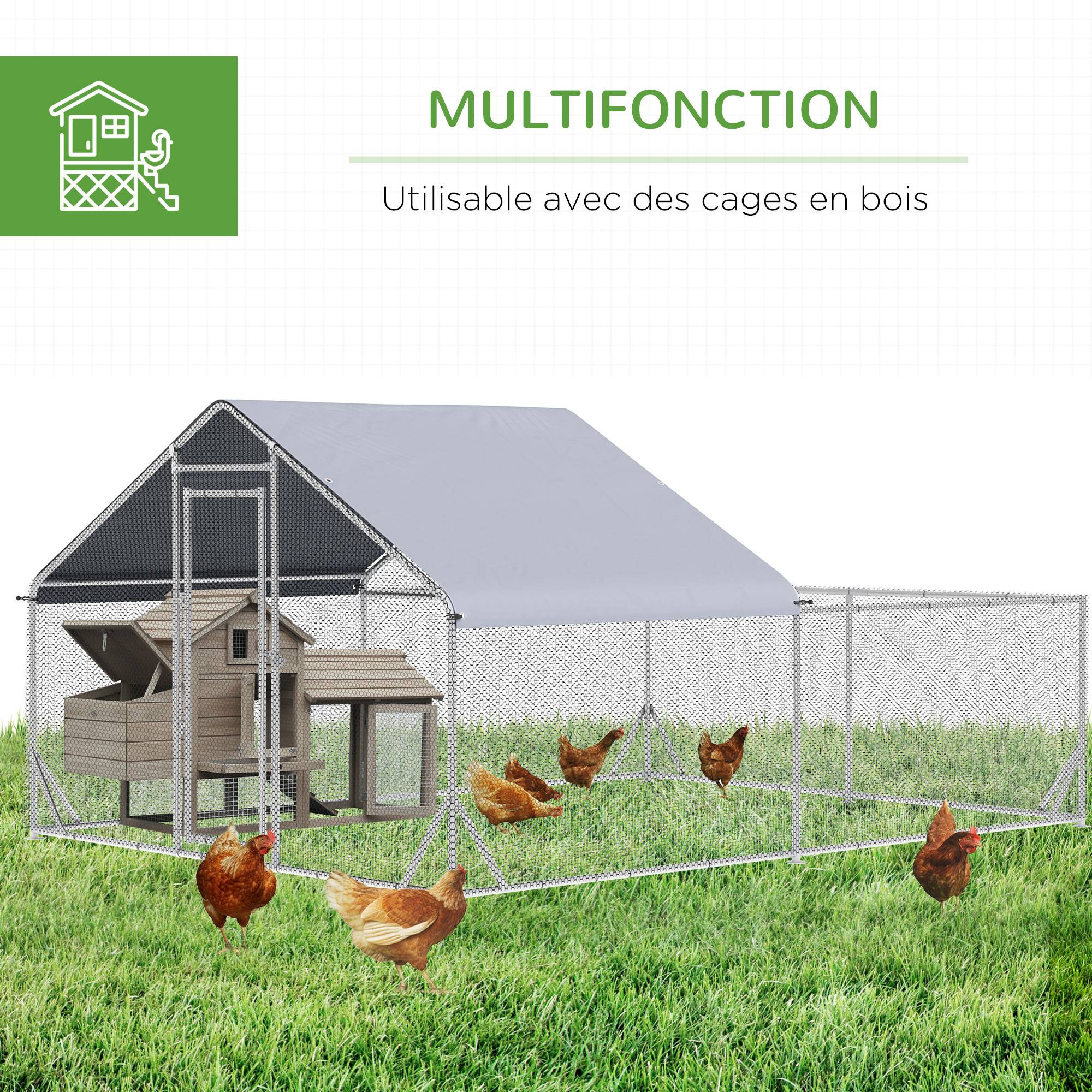 Volière Enclos Poulailler Acier 12 m² - Parc Extérieur Protégé avec Bâche - ComfortXL Outdoor Living - Image 8