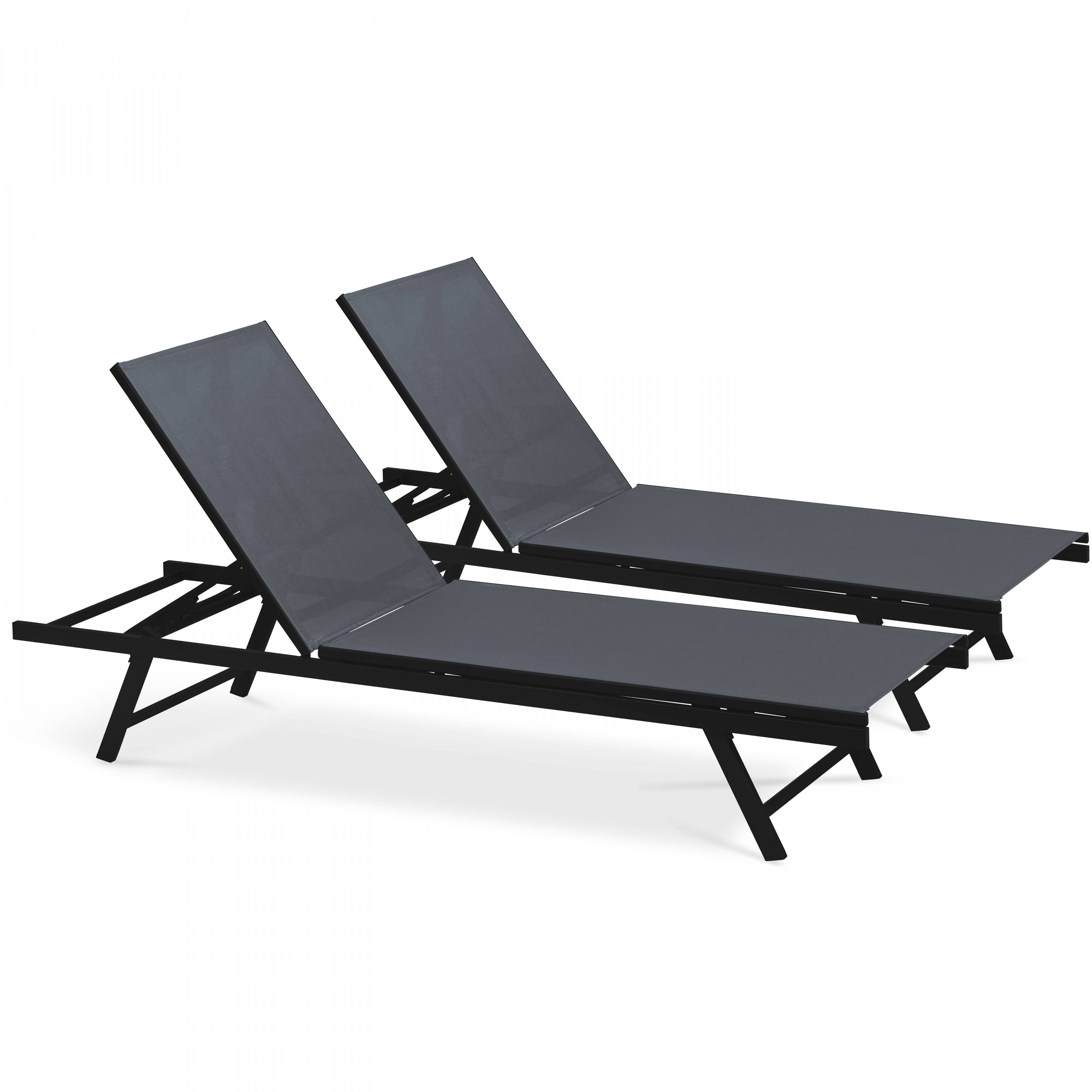 Oviala - Lot de 2 bains de soleil en acier gris Tahiti - Oviala - Image 1