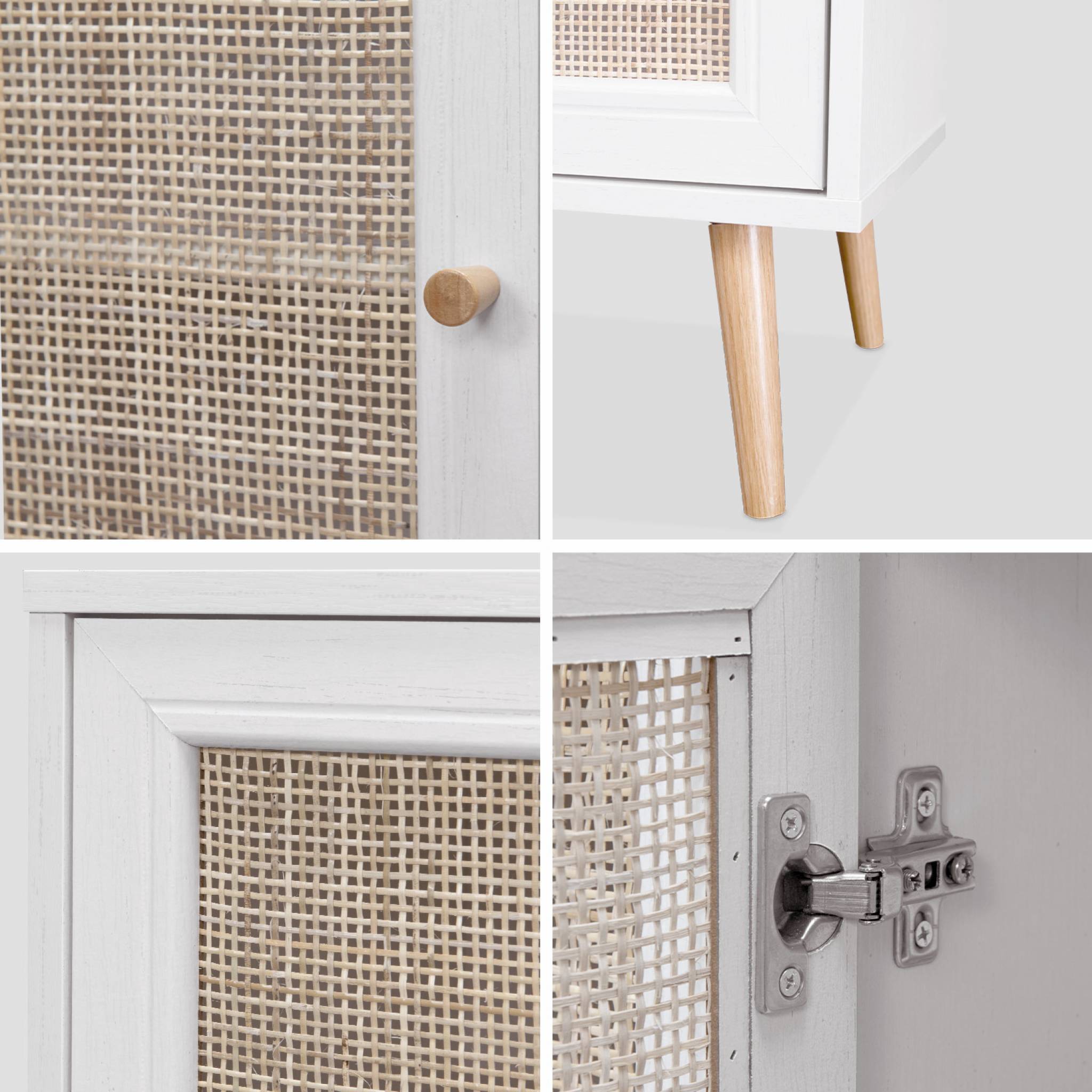 sweeek - Meuble TV en cannage 120x39x56.5cm -  Bohème - Blanc. 2 niveaux. 2 étagères. 2 portes. pieds scandinaves | sweeek - Image 6