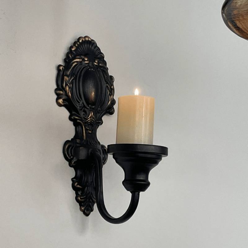 Lot de 2 bougeoirs décoratifs muraux, finition métallique et motif rococo, noir antique, pour salon-Lytech - Image 4