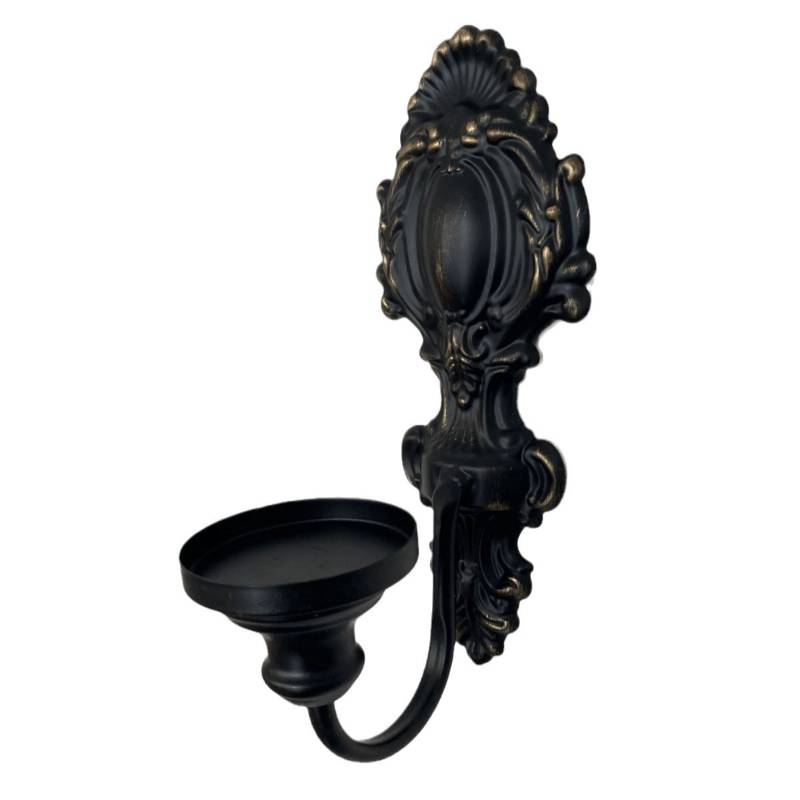 Lot de 2 bougeoirs décoratifs muraux, finition métallique et motif rococo, noir antique, pour salon-Lytech - Image 6