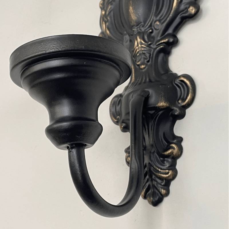 Lot de 2 bougeoirs décoratifs muraux, finition métallique et motif rococo, noir antique, pour salon-Lytech - Image 2
