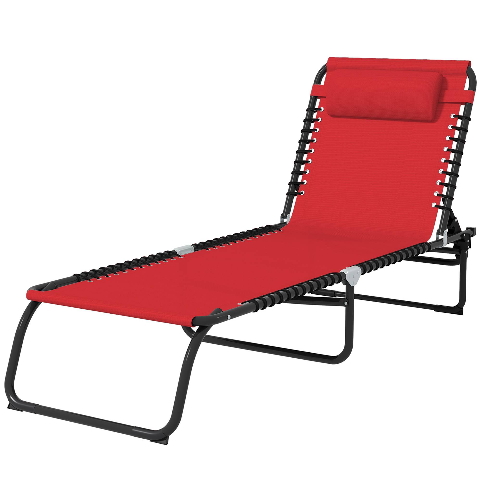Bain de Soleil transat Pliable Dossier inclinable Multi-Positions - 189x58x30cm Acier Rouge fr117 - Image 2