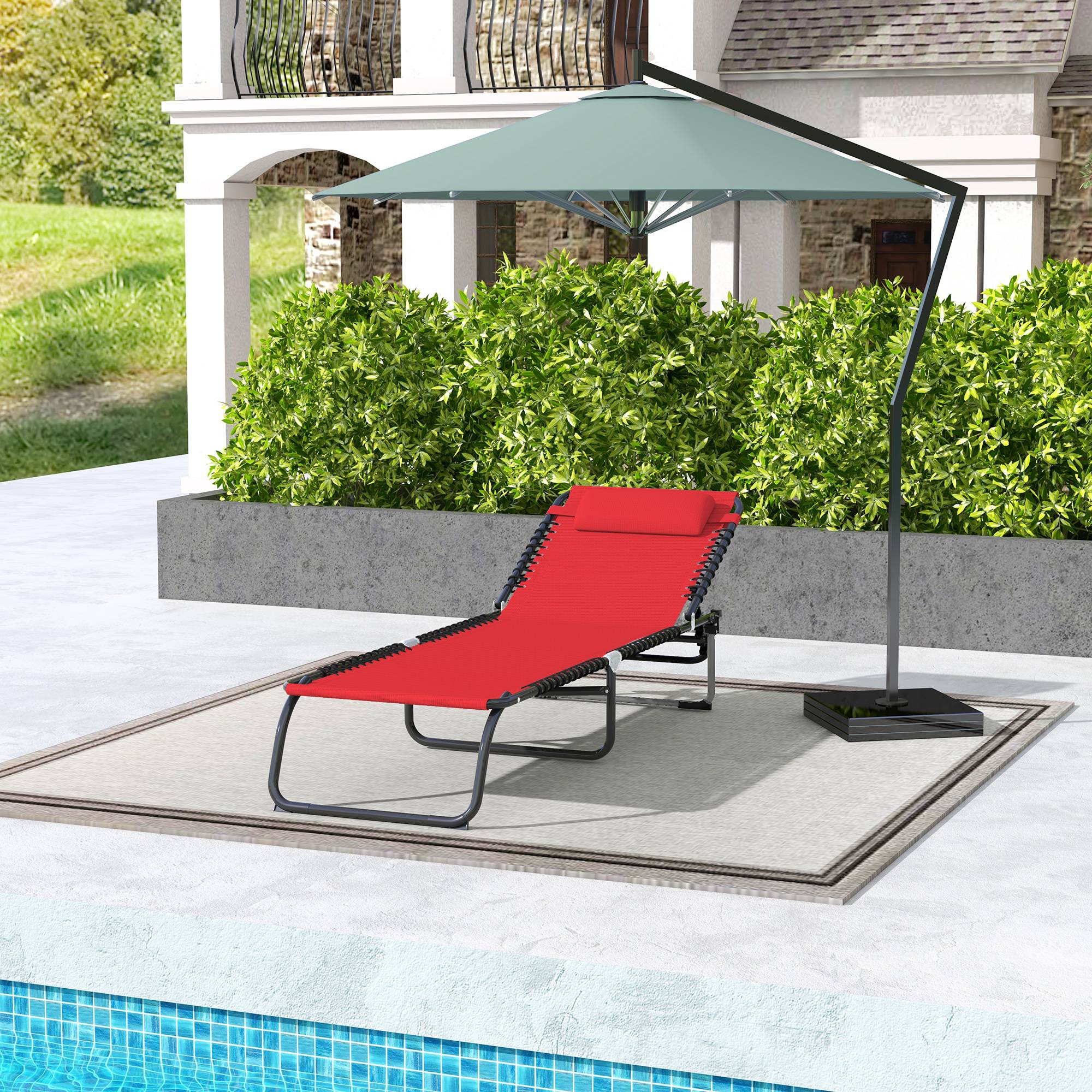 Bain de Soleil transat Pliable Dossier inclinable Multi-Positions - 189x58x30cm Acier Rouge fr117 - Image 4