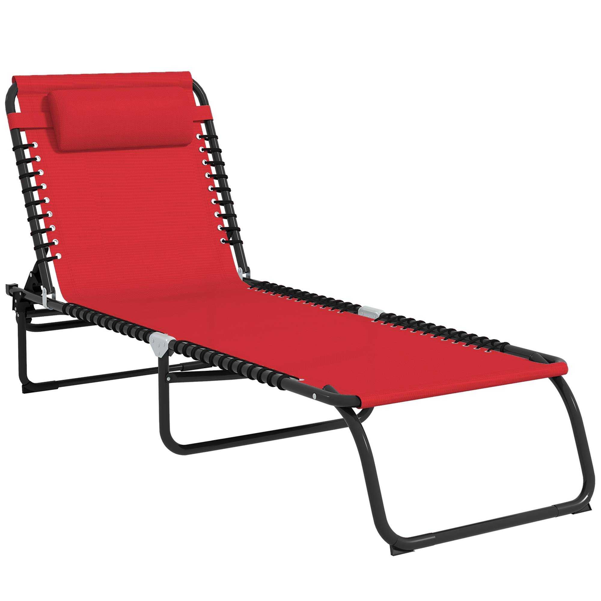 Bain de Soleil transat Pliable Dossier inclinable Multi-Positions - 189x58x30cm Acier Rouge fr117 - Image 1