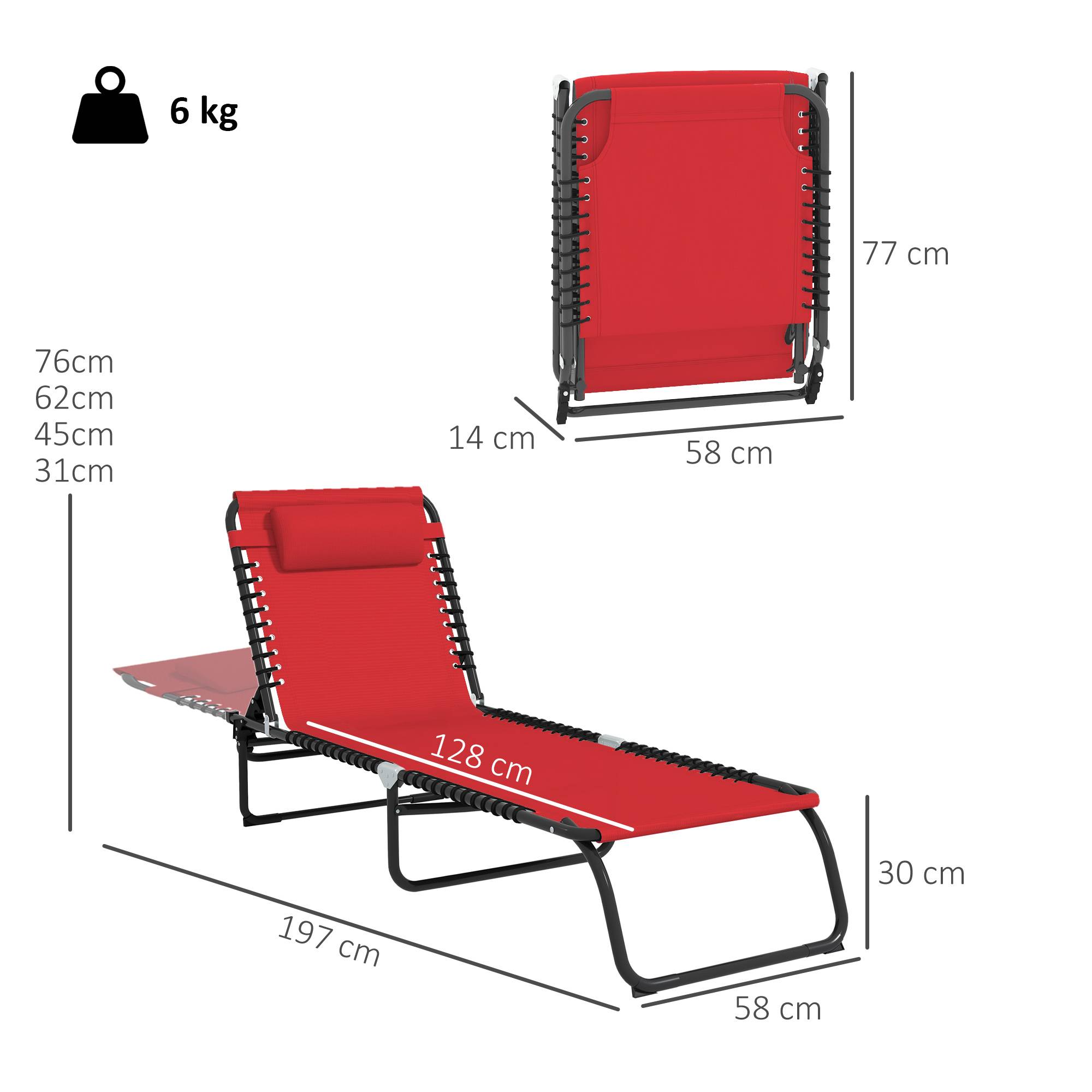 Bain de Soleil transat Pliable Dossier inclinable Multi-Positions - 189x58x30cm Acier Rouge fr117 - Image 5