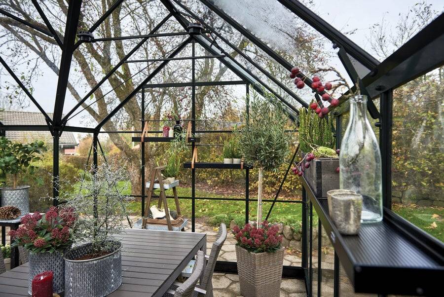 Halls - Serre en verre trempé 13 m² ICON Gardenhouse 8, noir - Halls - Image 2