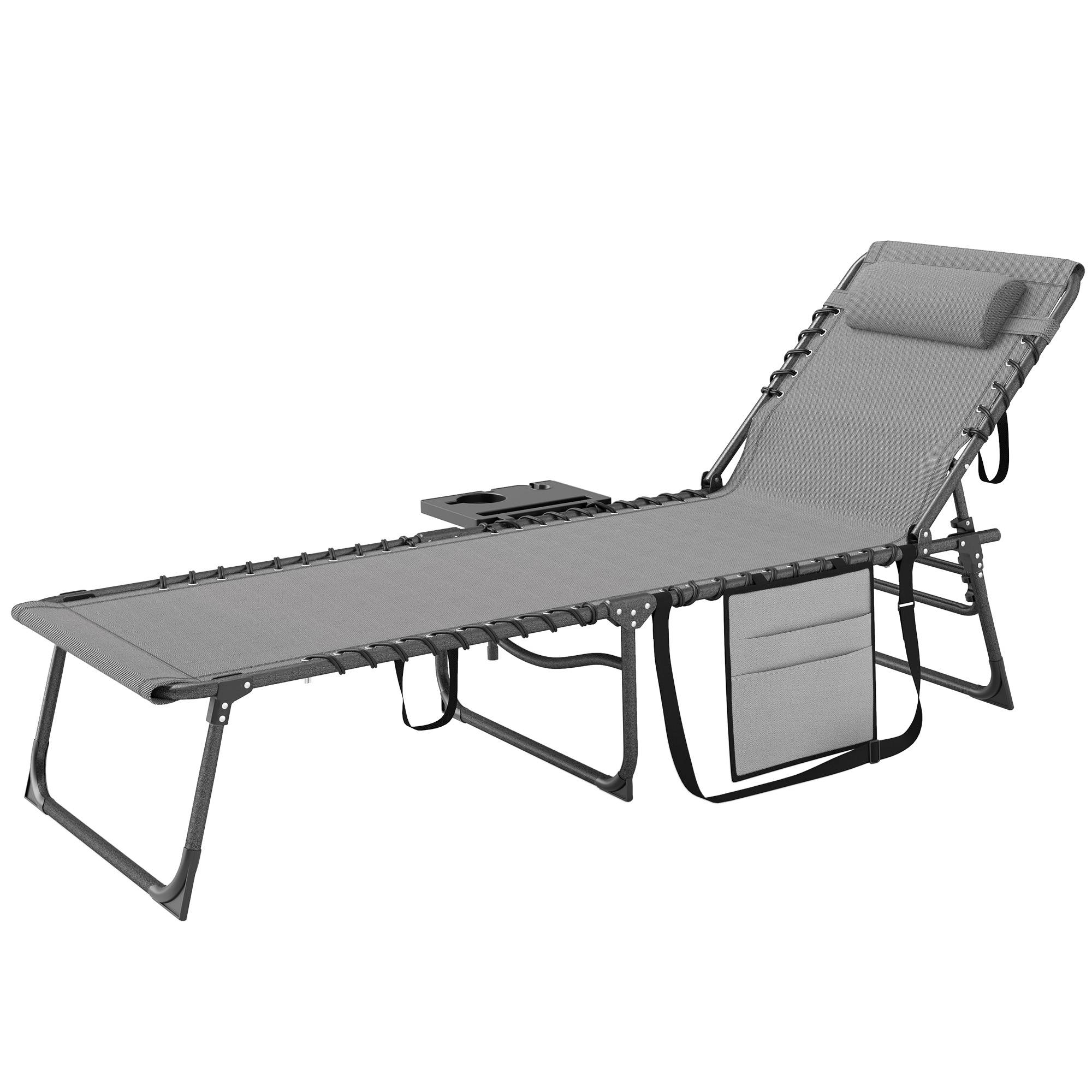 Bain de soleil pliante dossier réglable sur 5 niveaux, plateau - 190x60x31cm Tissu Oxford Gris fr32 - Image 2