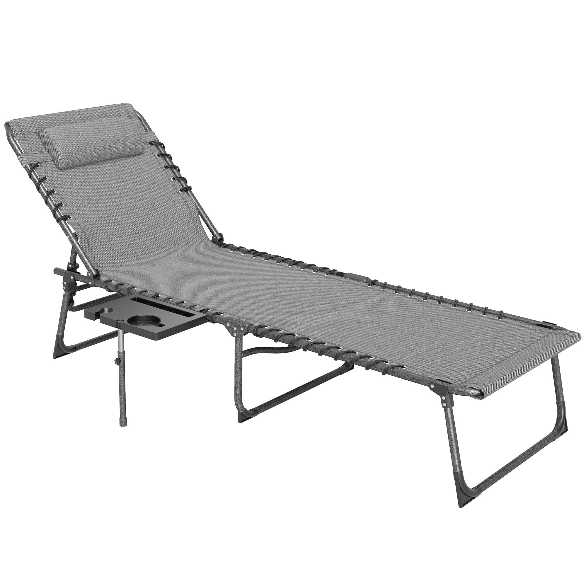 Bain de soleil pliante dossier réglable sur 5 niveaux, plateau - 190x60x31cm Tissu Oxford Gris fr32 - Image 1