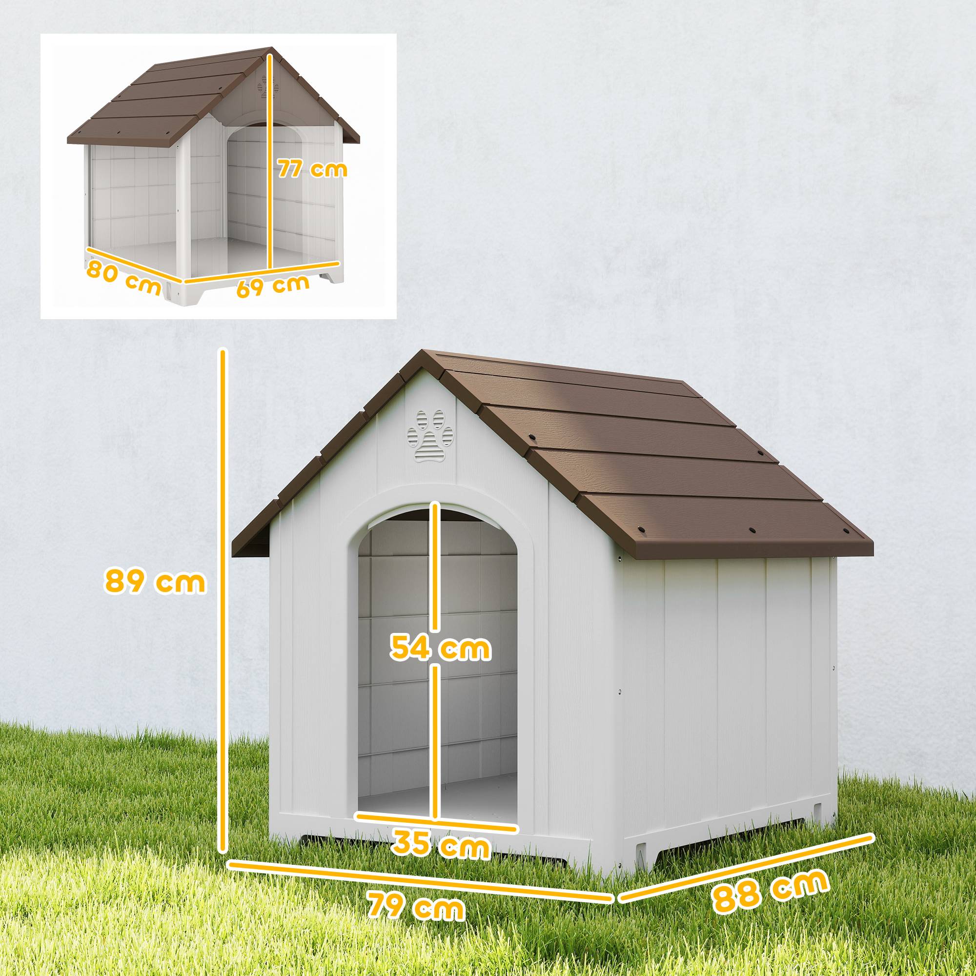 Niche pour chien extérieur, maison chien en polypropylène imperméable, ventilé, plancher surélevé, gris clair - Image 5