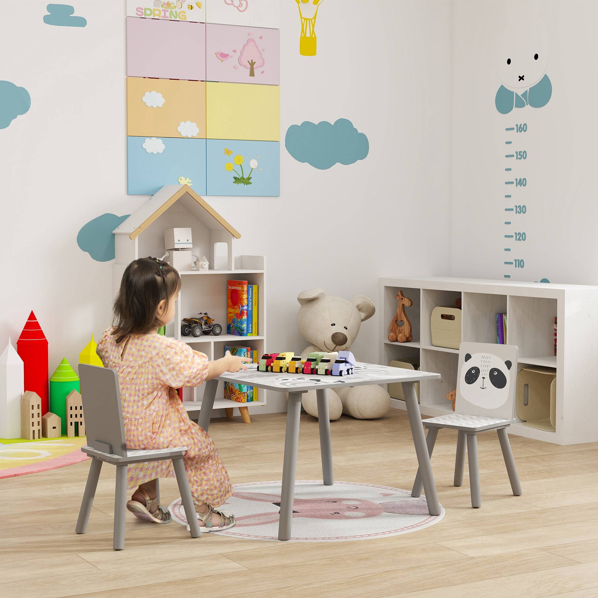 Petite table et 2 chaises enfant 3-8 ans MDF et pin, gris - Image 3