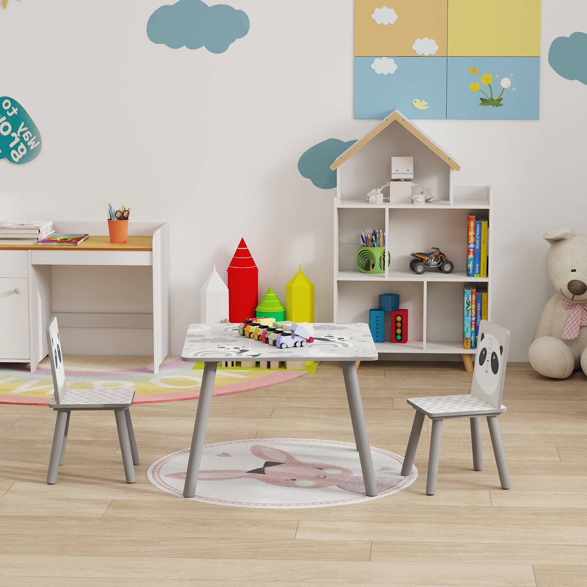 Petite table et 2 chaises enfant 3-8 ans MDF et pin, gris - Image 10
