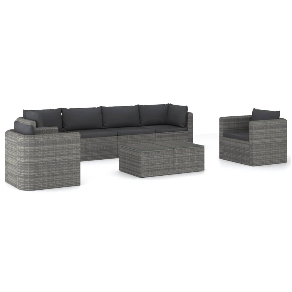 Helloshop26 - Salon de jardin meuble d'extérieur ensemble de mobilier 7 pièces avec coussins résine tressée gris - Image 1