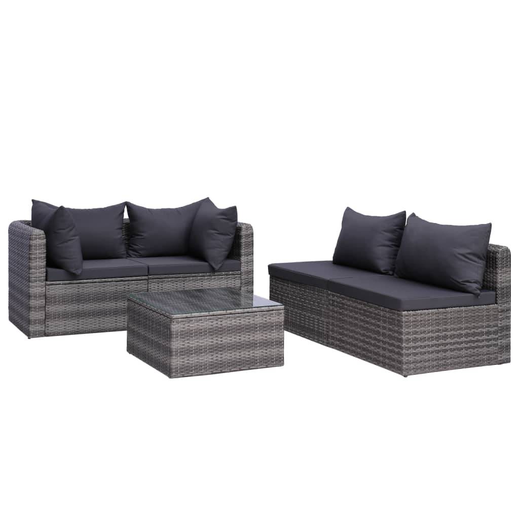 Helloshop26 - Salon de jardin meuble d'extérieur ensemble de mobilier 7 pièces avec coussins résine tressée gris - Image 4