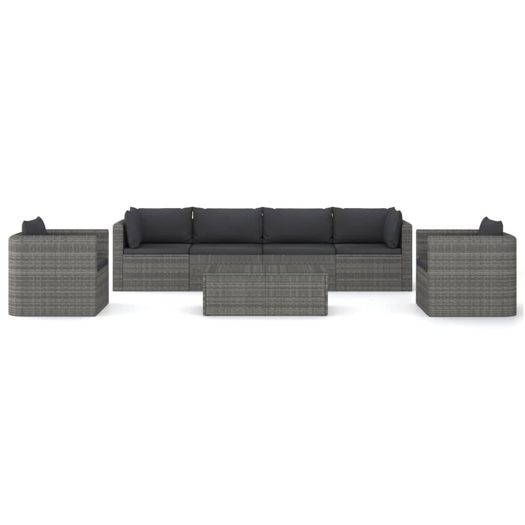Helloshop26 - Salon de jardin meuble d'extérieur ensemble de mobilier 7 pièces avec coussins résine tressée gris - Image 2