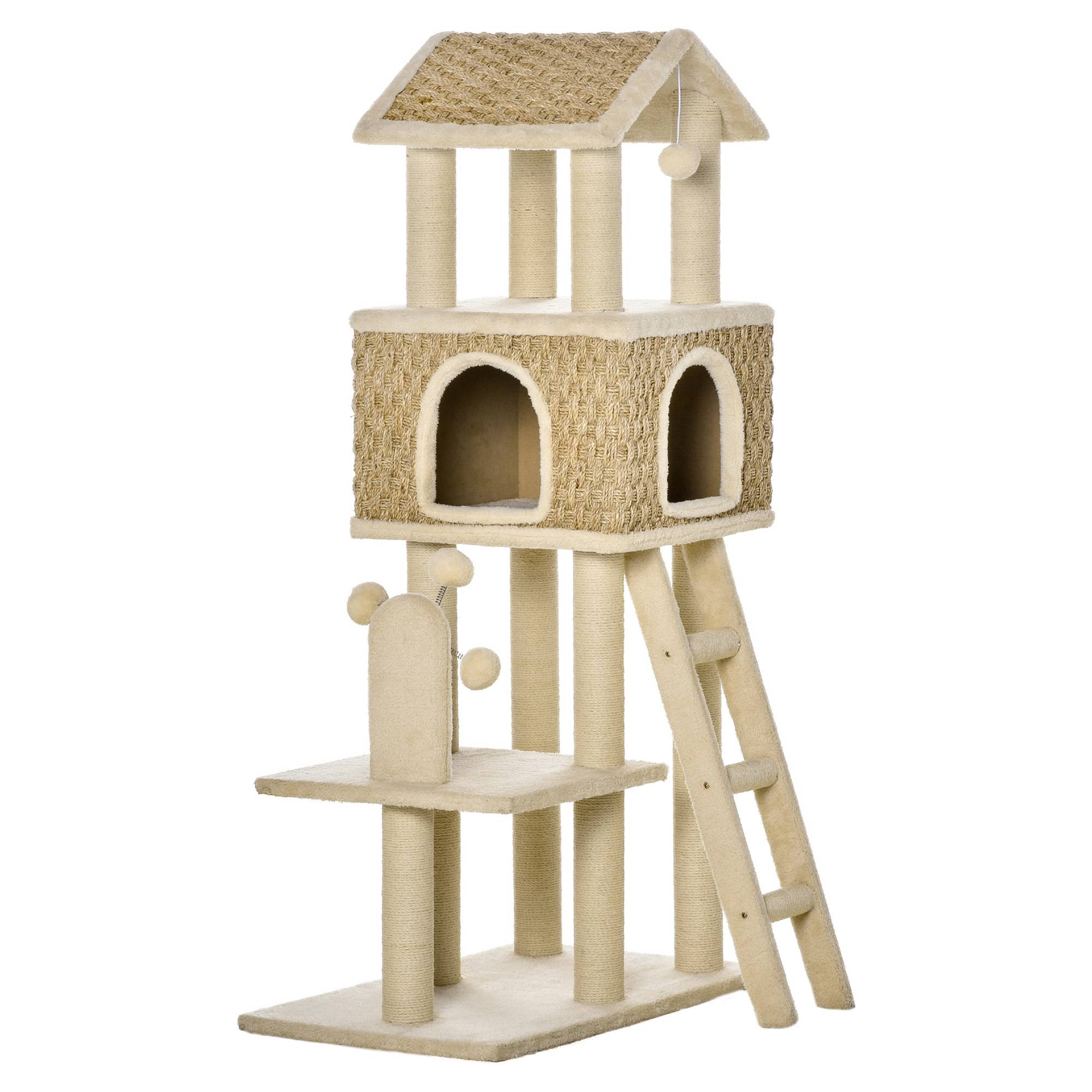 Arbre à chat Sisal chats Espace repos grotte et griffoirs 69x40x131cm Multicolore - ComfortXL Outdoor Living - Image 2