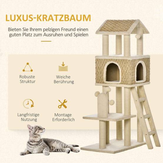 Arbre à chat Sisal chats Espace repos grotte et griffoirs 69x40x131cm Multicolore - ComfortXL Outdoor Living - Image 6