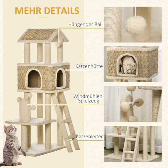 Arbre à chat Sisal chats Espace repos grotte et griffoirs 69x40x131cm Multicolore - ComfortXL Outdoor Living - Image 7