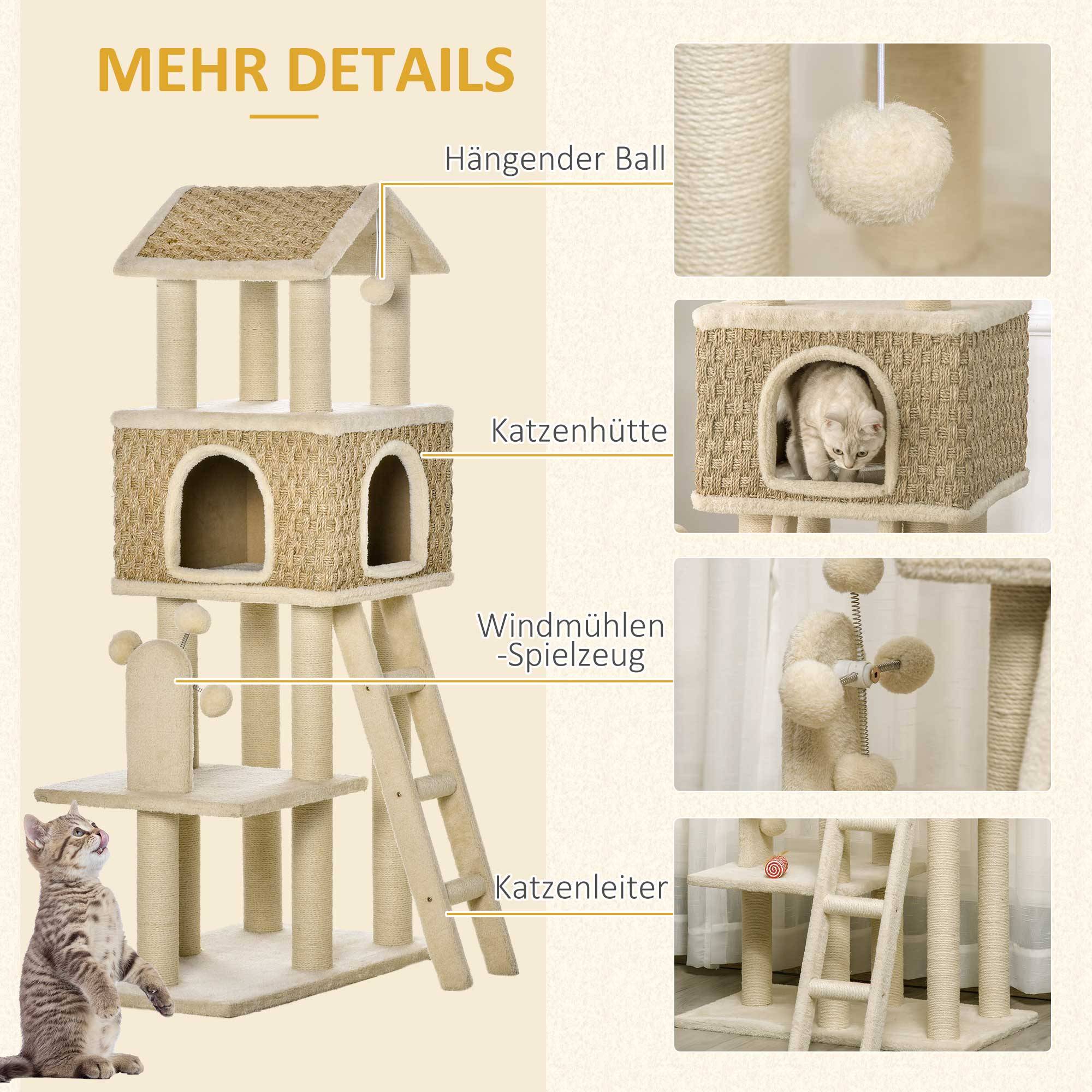 Arbre à chat Sisal chats Espace repos grotte et griffoirs 69x40x131cm Multicolore - ComfortXL Outdoor Living - Image 7