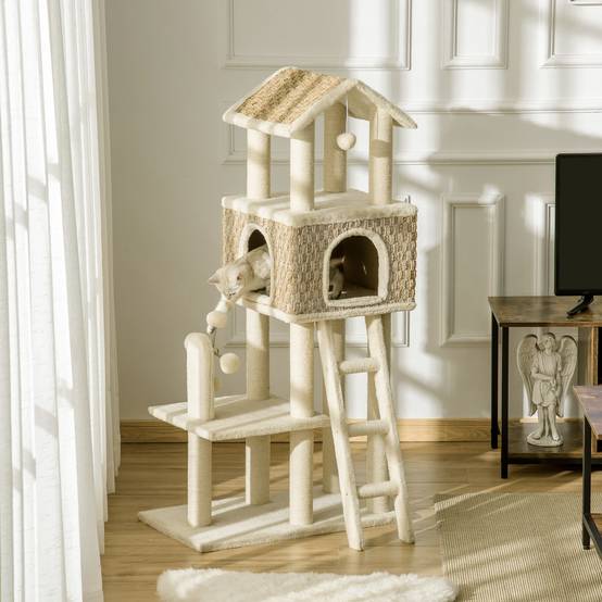 Arbre à chat Sisal chats Espace repos grotte et griffoirs 69x40x131cm Multicolore - ComfortXL Outdoor Living - Image 3