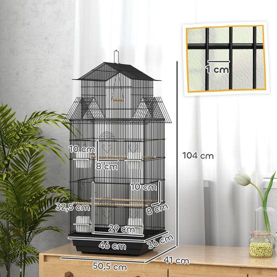 Cage à oiseaux volière acier intérieur perchoirs mangeoires 50,5x41x104cm noir - ComfortXL Outdoor Living - Image 5