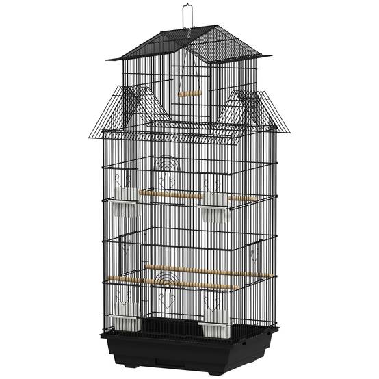 Cage à oiseaux volière acier intérieur perchoirs mangeoires 50,5x41x104cm noir - ComfortXL Outdoor Living - Image 2
