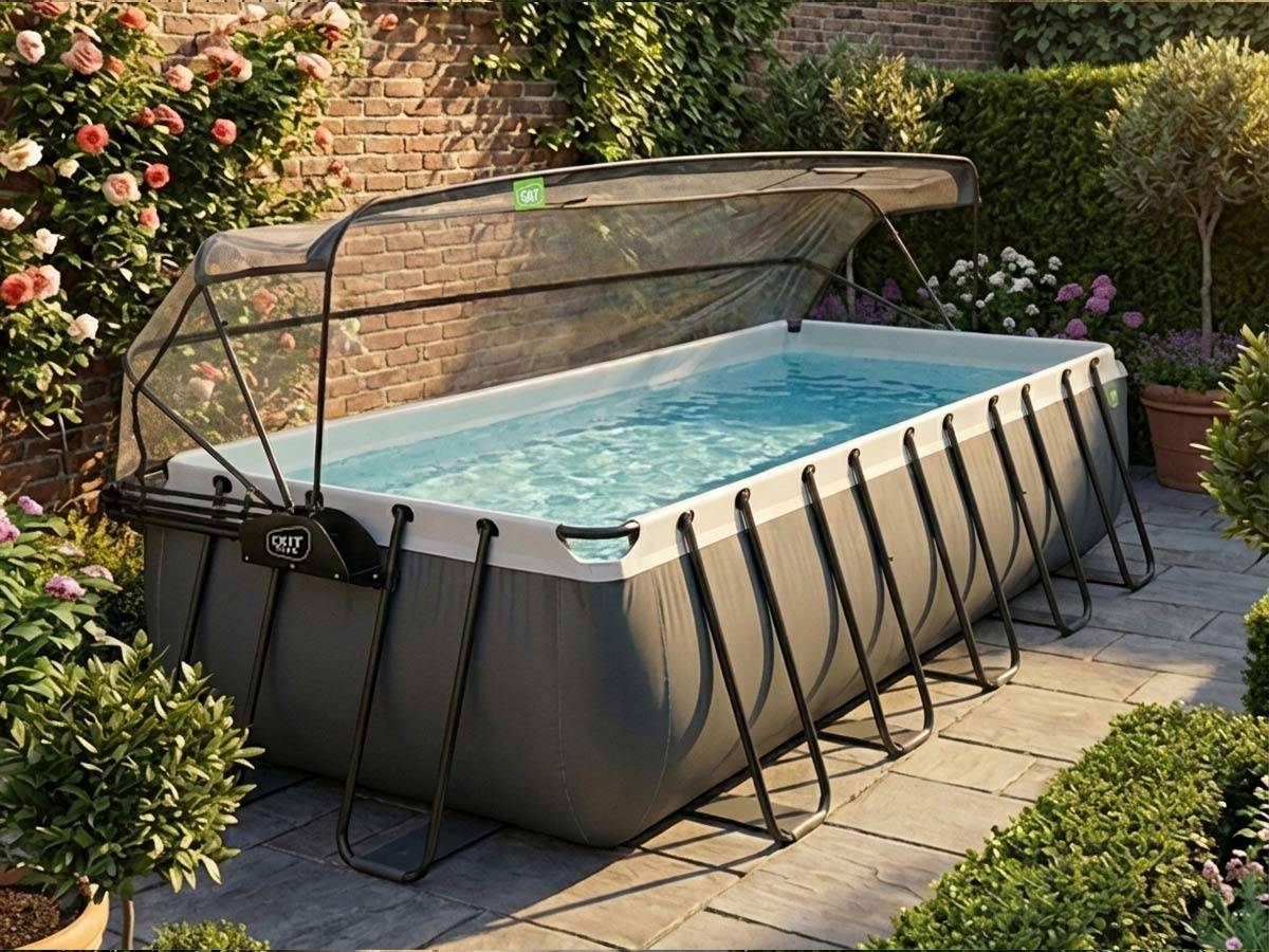 Exit Toys - Piscine tubulaire Black Leather rectangulaire 5,40 x 2,50 x 1,22 m avec dôme - Exit Toys - Image 1