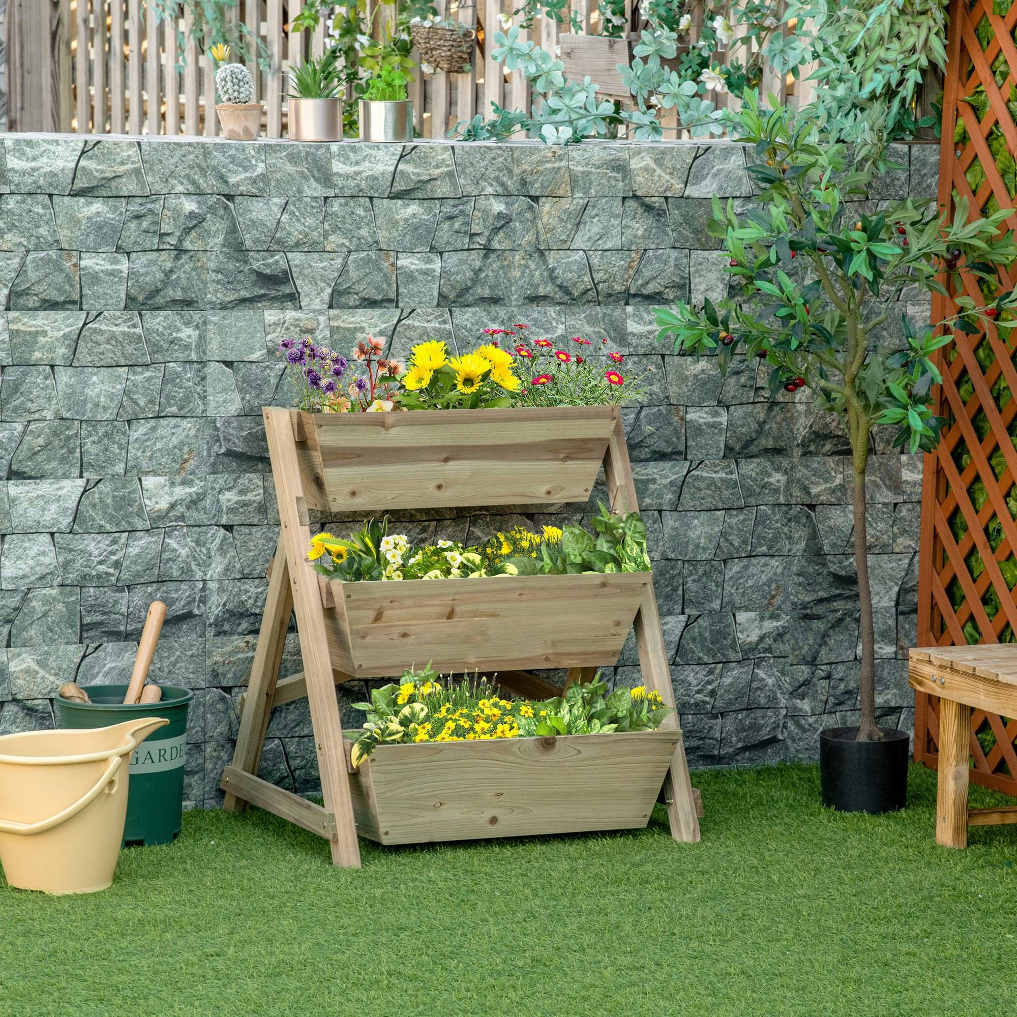 Sans Marque - Jardinière sur Pieds carré Potager 3 étages 71L x 61l x 77H cm Inserts d'irrigation Feutre de Drainage Bois - Image 3
