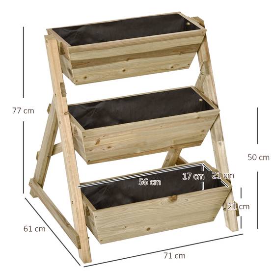 Sans Marque - Jardinière sur Pieds carré Potager 3 étages 71L x 61l x 77H cm Inserts d'irrigation Feutre de Drainage Bois - Image 5