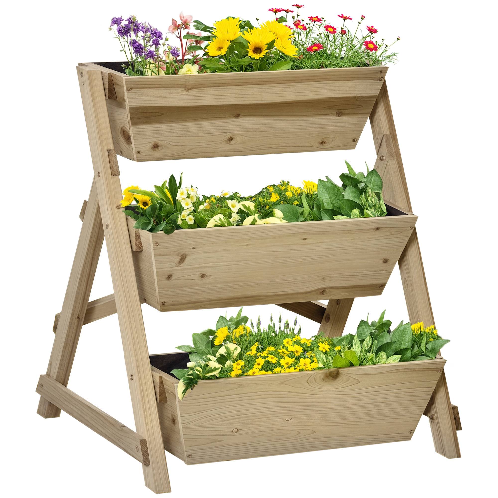 Sans Marque - Jardinière sur Pieds carré Potager 3 étages 71L x 61l x 77H cm Inserts d'irrigation Feutre de Drainage Bois - Image 1