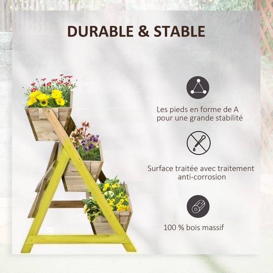 Sans Marque - Jardinière sur Pieds carré Potager 3 étages 71L x 61l x 77H cm Inserts d'irrigation Feutre de Drainage Bois - Image 8