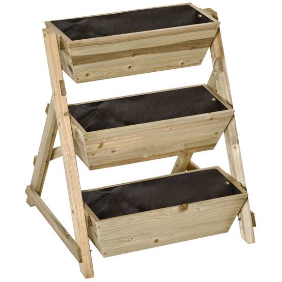 Sans Marque - Jardinière sur Pieds carré Potager 3 étages 71L x 61l x 77H cm Inserts d'irrigation Feutre de Drainage Bois - Image 2