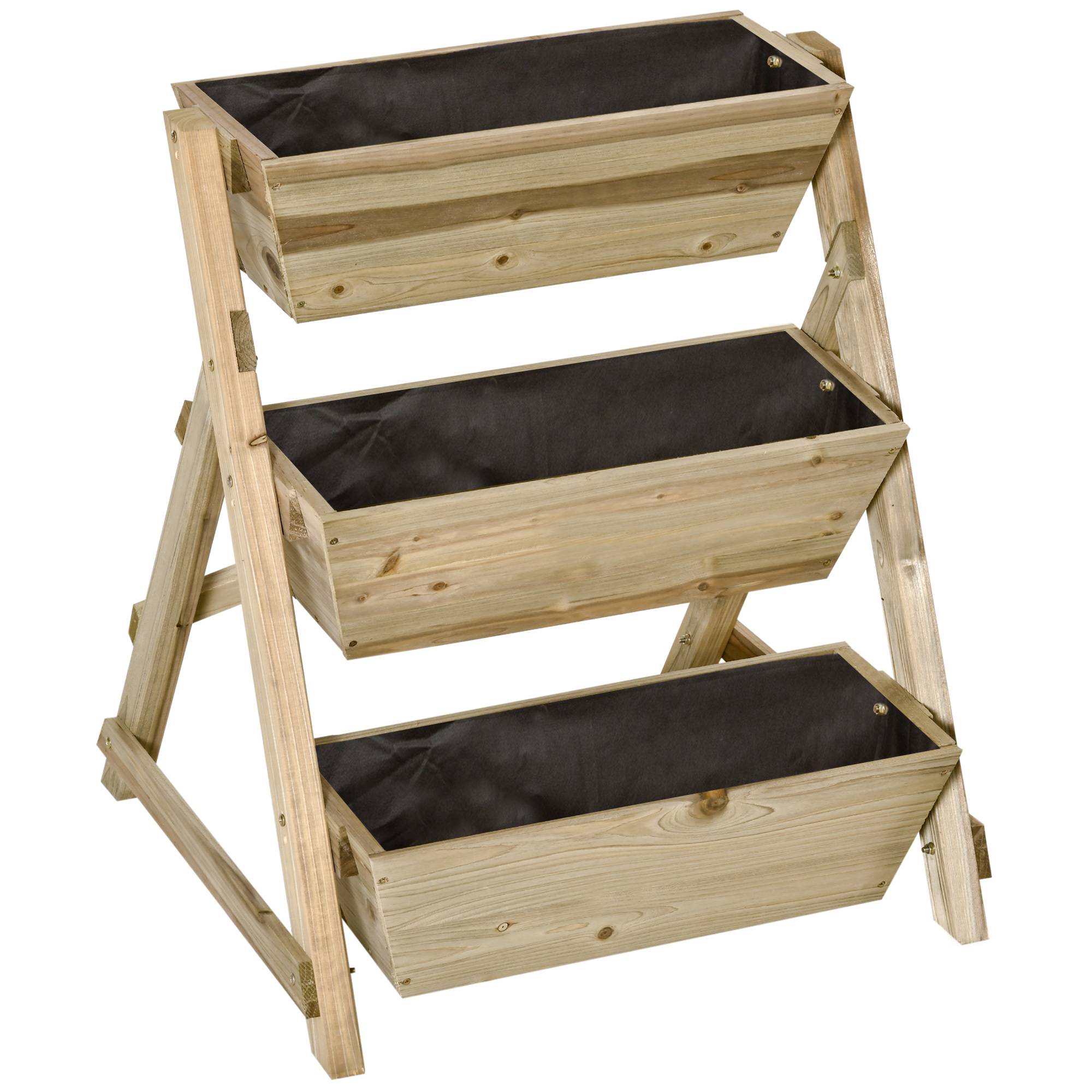 Sans Marque - Jardinière sur Pieds carré Potager 3 étages 71L x 61l x 77H cm Inserts d'irrigation Feutre de Drainage Bois - Image 2