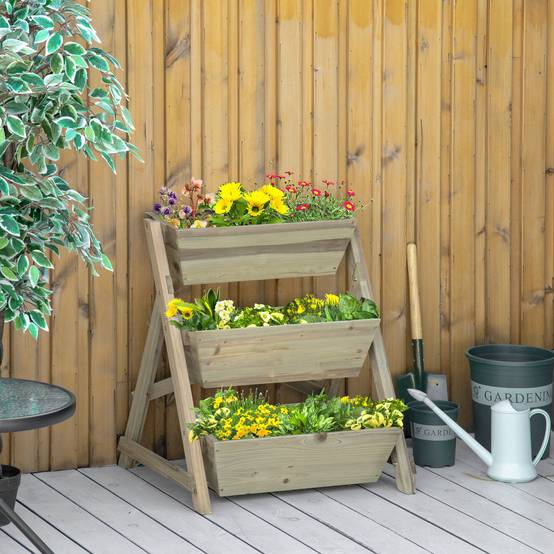 Sans Marque - Jardinière sur Pieds carré Potager 3 étages 71L x 61l x 77H cm Inserts d'irrigation Feutre de Drainage Bois - Image 4