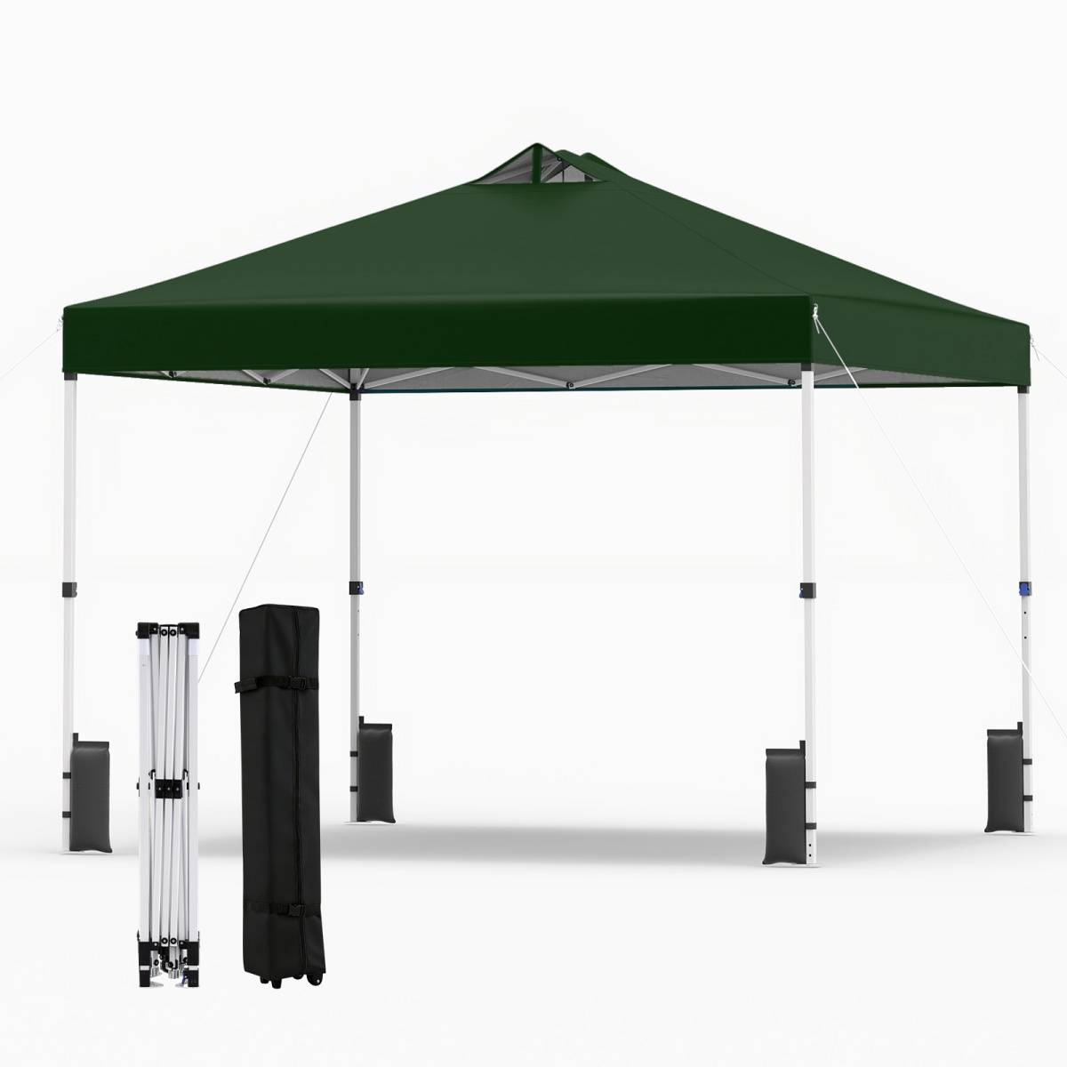 Tonnelle de Jardin 3x3 m Tente Pop-Up, Montage Instantané Toit à Revêtement Argenté Gazebo Portable avec 4 Sacs de Sable Vert MAISON CHIC - Image 1
