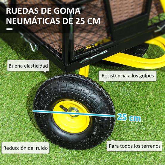 Chariot de jardin basculant acier extérieur charge 200kg roues 25cm noir jaune - ComfortXL Outdoor Living - Image 6