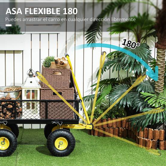 Chariot de jardin basculant acier extérieur charge 200kg roues 25cm noir jaune - ComfortXL Outdoor Living - Image 8