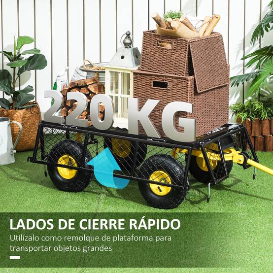 Chariot de jardin basculant acier extérieur charge 200kg roues 25cm noir jaune - ComfortXL Outdoor Living - Image 7