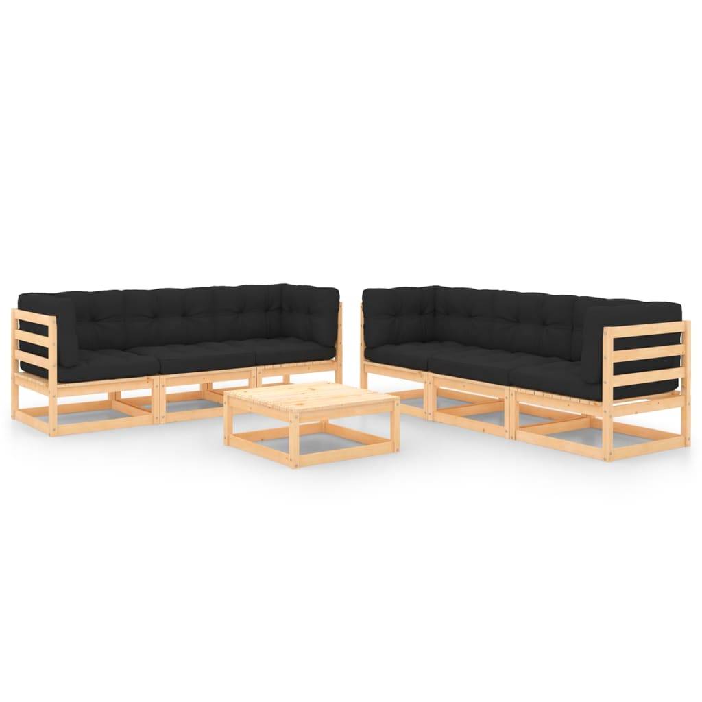 Helloshop26 - Salon de jardin meuble d'extérieur ensemble de mobilier 7 pièces avec coussins bois de pin massif - Image 1