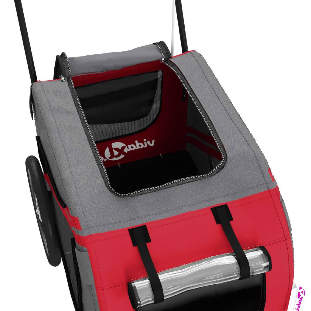 Remorque de vélo pour animaux fer et tissu Oxford rouge et gris 134 x 68 x 72 cm - PANGIVO - Image 10